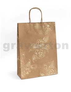 Papírová taška Kraft zlaté květiny 33x10x24cm, 5ks