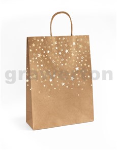 Papírová taška Kraft zlaté hvězdičky 33x10x24cm, 5ks